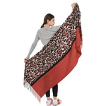Load image into Gallery viewer, Solid and Leopard Pattern Scarf with Tassel Rust
