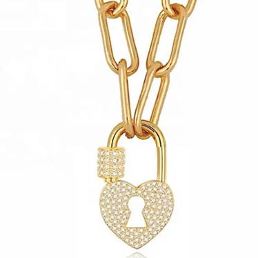 Carabiner Pavé Heart Paperclip Necklace