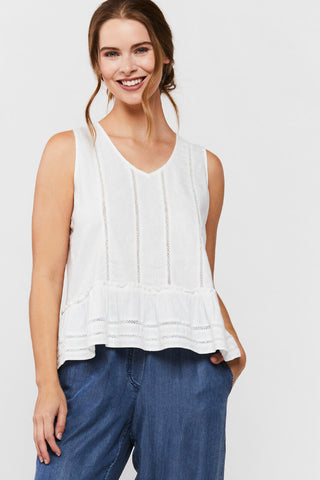 Gina Sleeveless Trim Top White