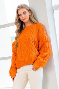 Knit Fringe Sleeve Sweater