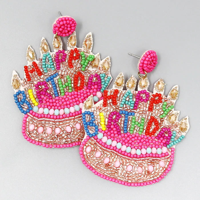 Birthday Cake Seed Beaded Drop Earrings