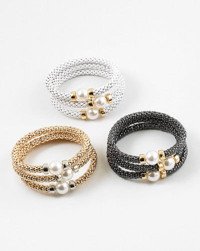 Stretch Pearl & Metallic Bracelets